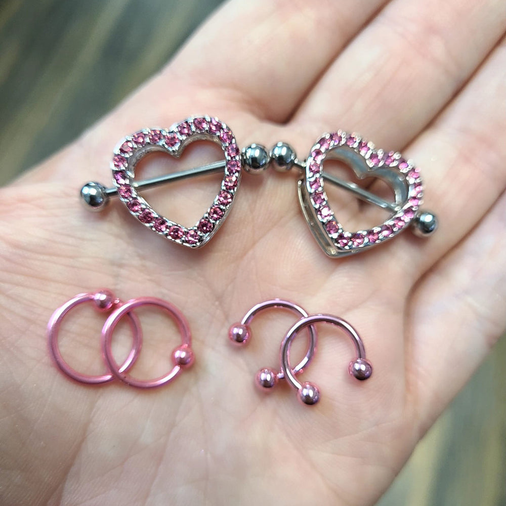 Surgical Steel 14G Paved Ball End Captive & Circular Rings - 6 Pack