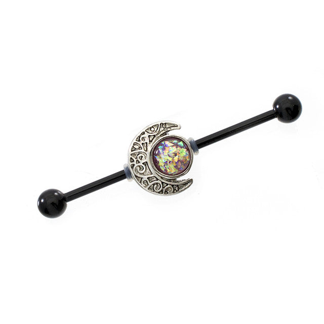 Surgical Steel 14 Gauge Industrial Barbell AB Opal Crescent Moon - photo 5