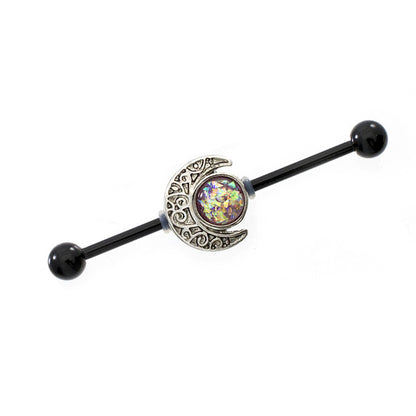 Surgical Steel 14 Gauge Industrial Barbell AB Opal Crescent Moon - photo 5