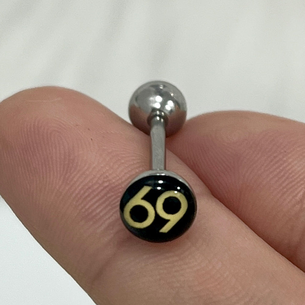 Surgical Steel 14 Gauge 5/8 Inch Tongue Barbell with 69 Logo - photo 4