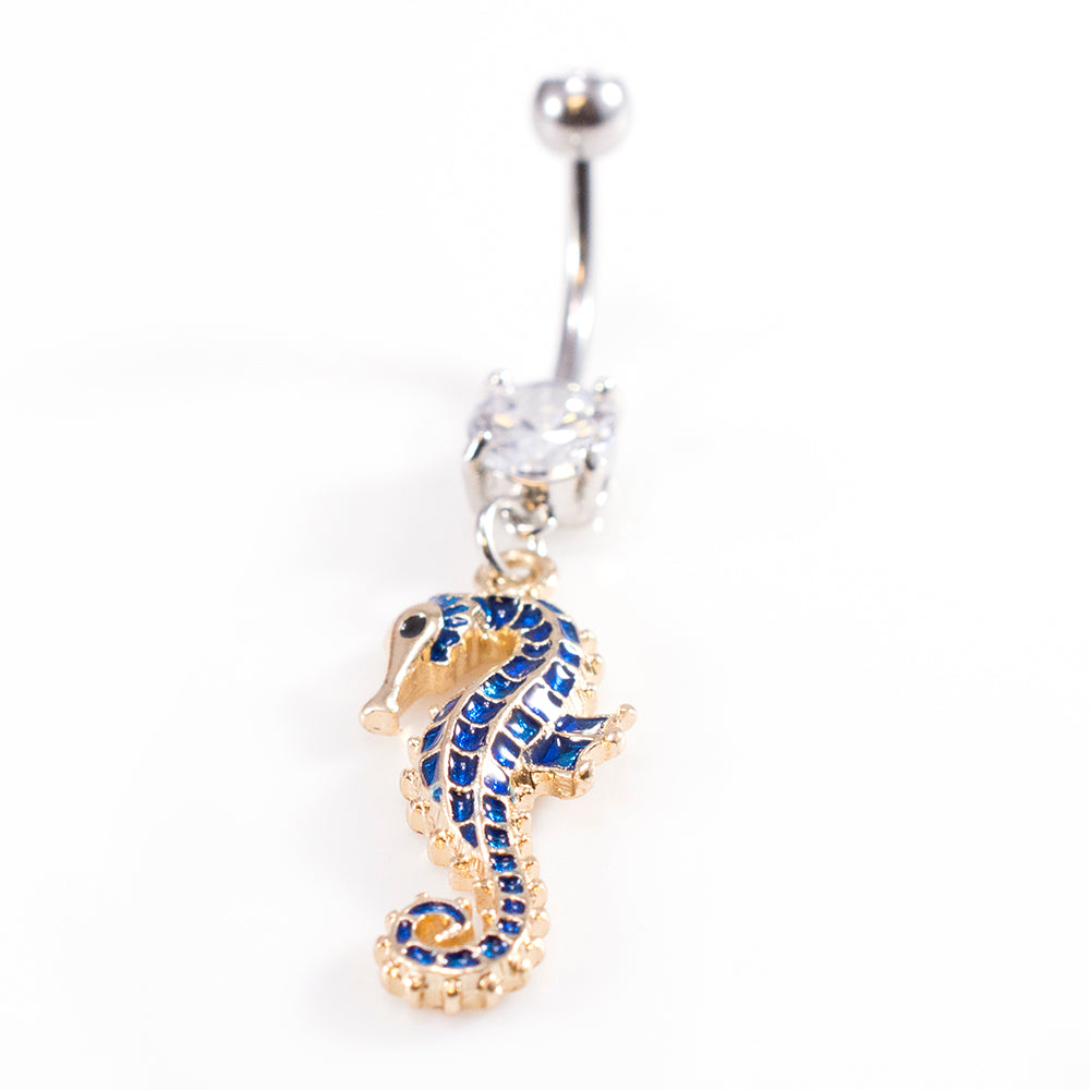 Surgical Steel 14 Gauge Belly Ring with Dangling Seahorse - photo 2