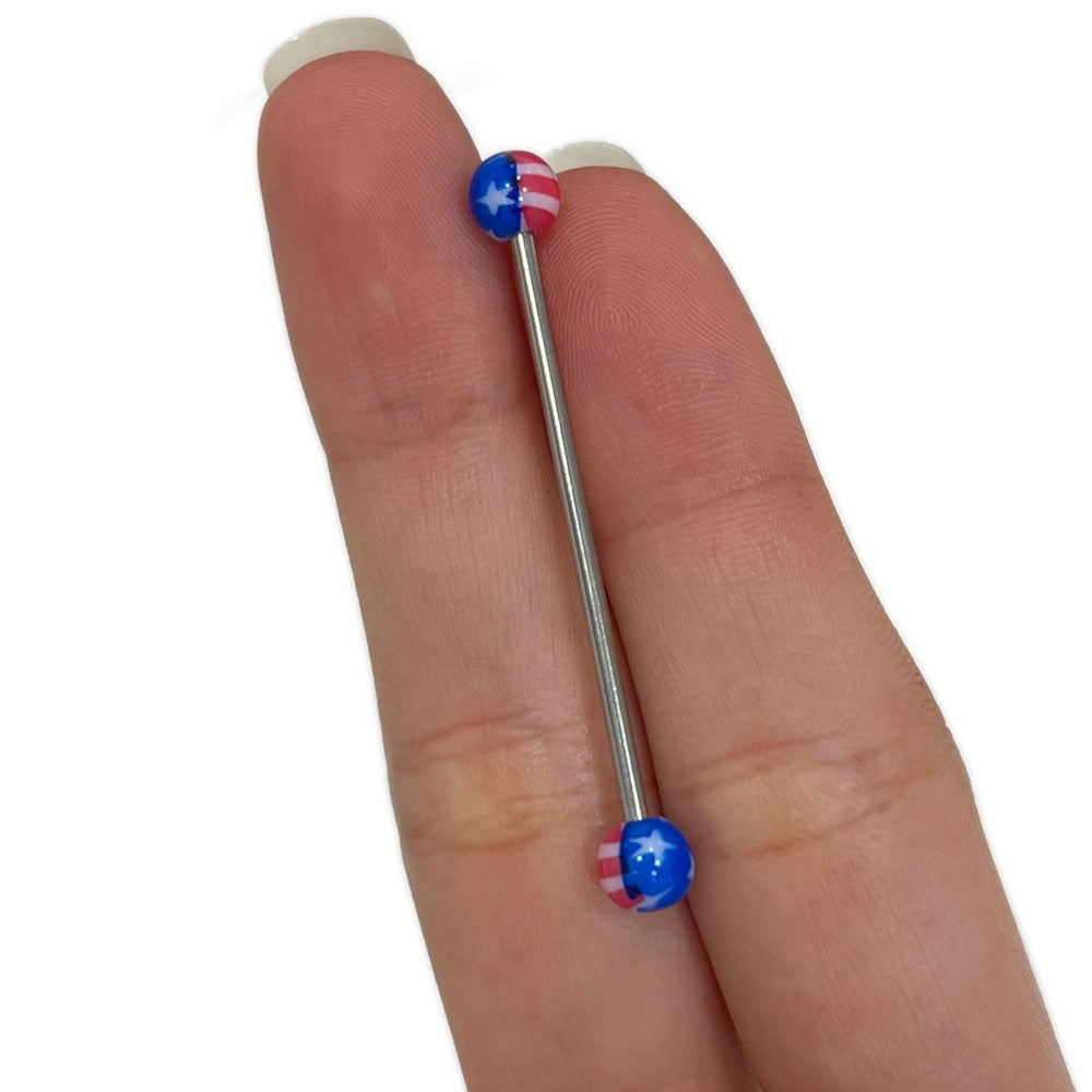 Surgical Steel 14 Gauge Industrial Barbell with American Flag Ball - photo 2