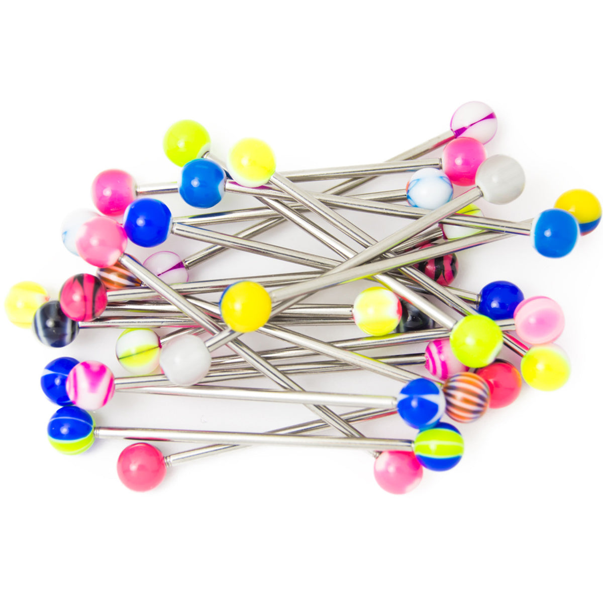 Surgical Steel 14 Gauge Industrial Barbell with Acrylic Ball - 10 Pack