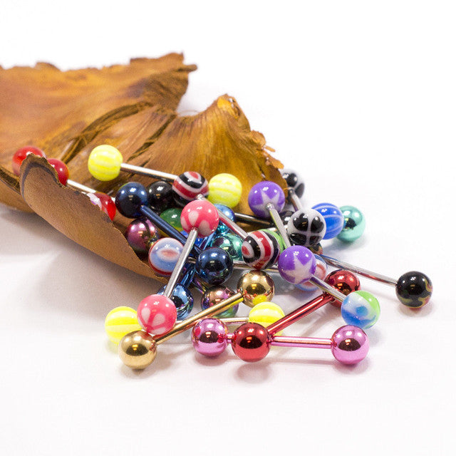 Surgical Steel 14 Gauge Straight Barbells with Acrylic Balls - 20 Pack