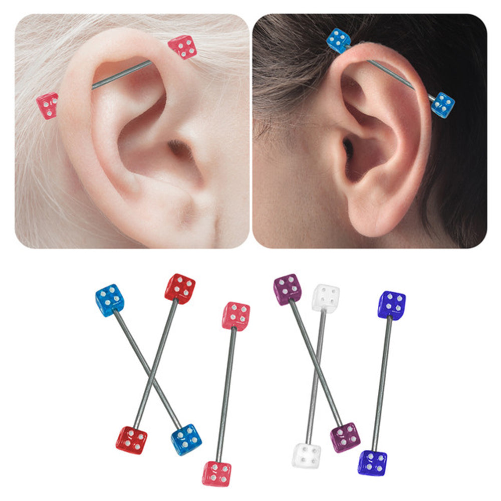 Surgical Steel 14 Gauge Industrial Barbell with Acrylic Dice Bead - photo 4