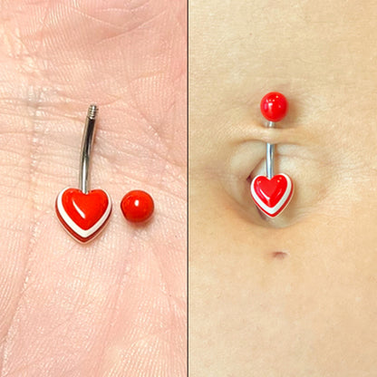 Surgical Steel 14 Gauge Belly Ring with Red White Acrylic Heart - photo 2