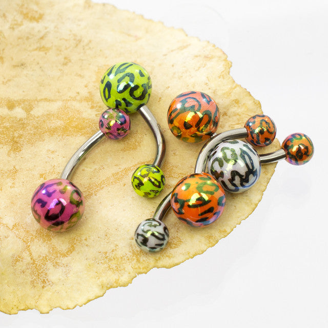 Surgical Steel 14 Gauge Belly Rings with Leopard Acrylic Ball - 5 Pack - photo 3