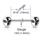 Surgical Steel 14 Gauge Alain Nipple Barbell 14mm - Pair
