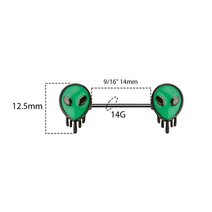 Surgical Steel Nipple Barbell 14G 14mm with Melting Aliens - Pair - photo 2