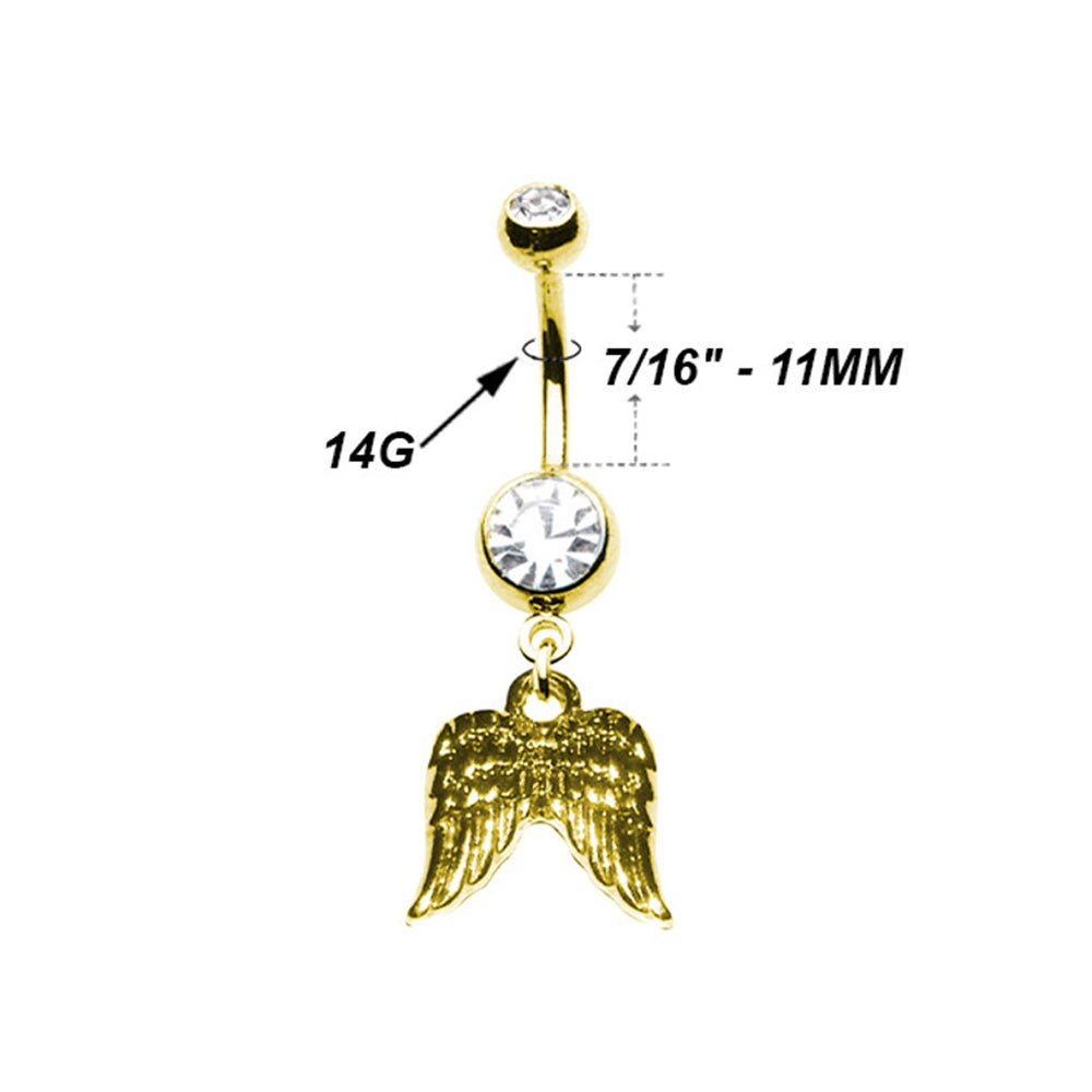 Surgical Steel 14 Gauge Belly Ring with PVD Gold Angel Wings Dangle - photo 2