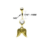 Surgical Steel 14 Gauge Belly Ring with PVD Gold Angel Wings Dangle - photo 2