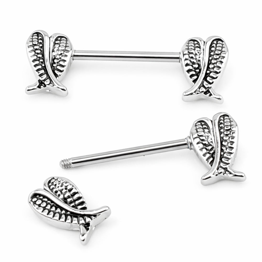 Surgical Steel 14 Gauge Nipple Barbells with Folded Angel Wings - Pair - photo 2