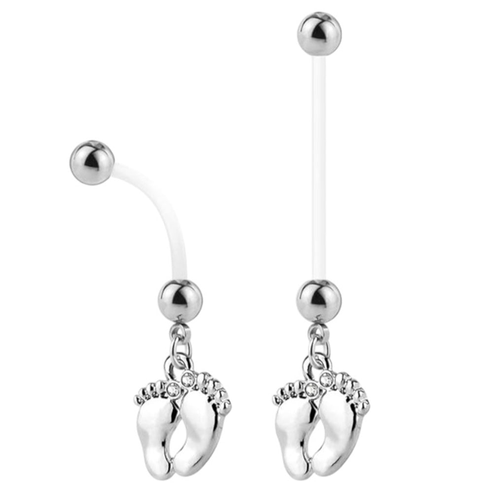 Acrylic 14 Gauge Pregnancy Belly Ring with CZ Baby Feet - photo 4