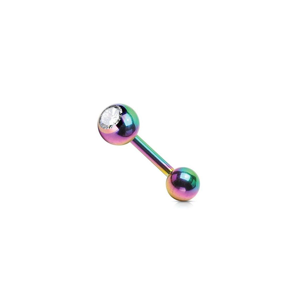 Titanium Tongue Barbell 14 Gauge 15mm with Multi-Color CZ