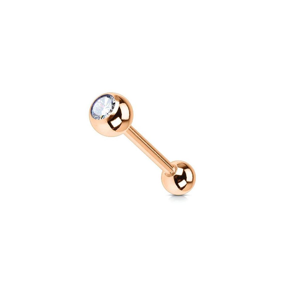 Titanium Tongue Barbell 14 Gauge 15mm with Rose Gold CZ