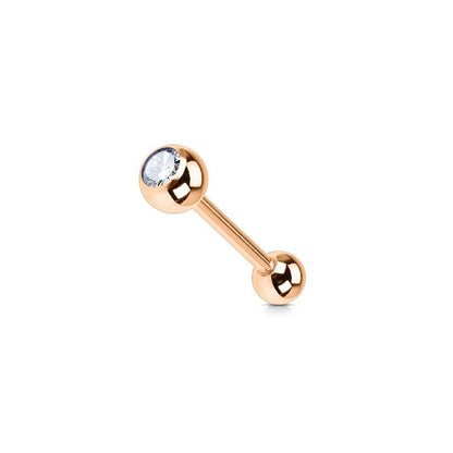 Titanium Tongue Barbell 14 Gauge 15mm with Rose Gold CZ