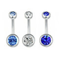 Surgical Steel 14 Gauge Bezel CZ Belly Button Rings - 3 Pack