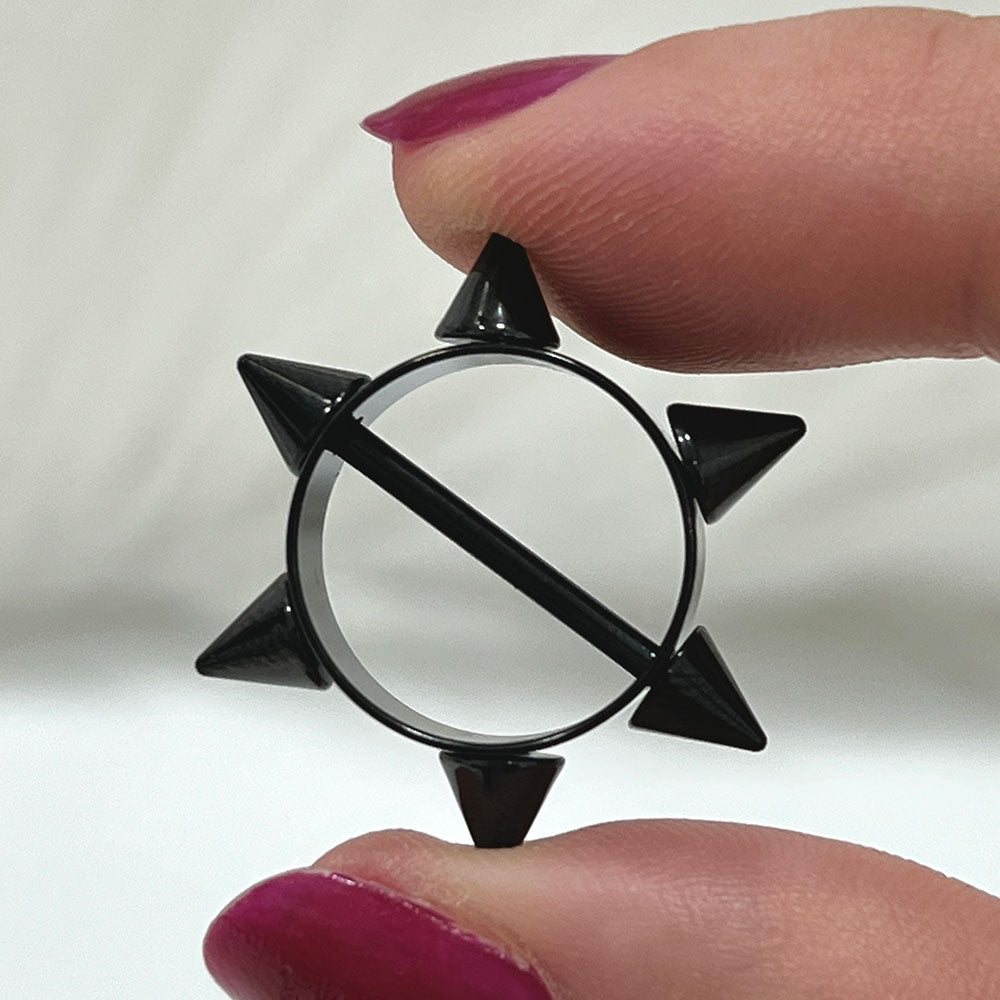 Surgical Steel 14 Gauge Nipple Shield with Black Spike Cone - Pair - photo 5