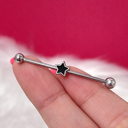 Surgical Steel Black Star Industrial Barbell 14 Gauge - photo 2