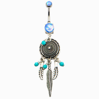 Surgical Steel 14 Gauge Dangle Belly Ring with Dreamcatcher Opal - photo 2