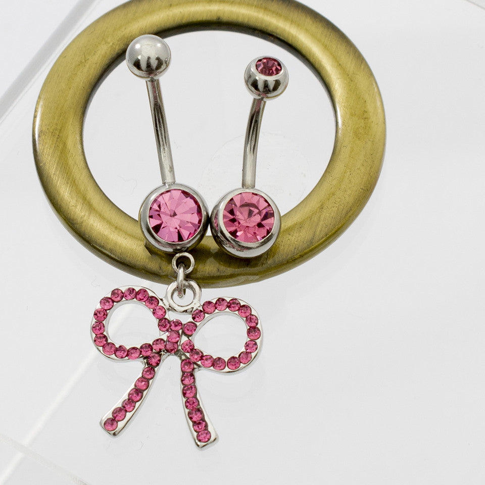 Surgical Steel 14 Gauge Belly Ring Set with Paved CZ Bow - Pair - photo 2