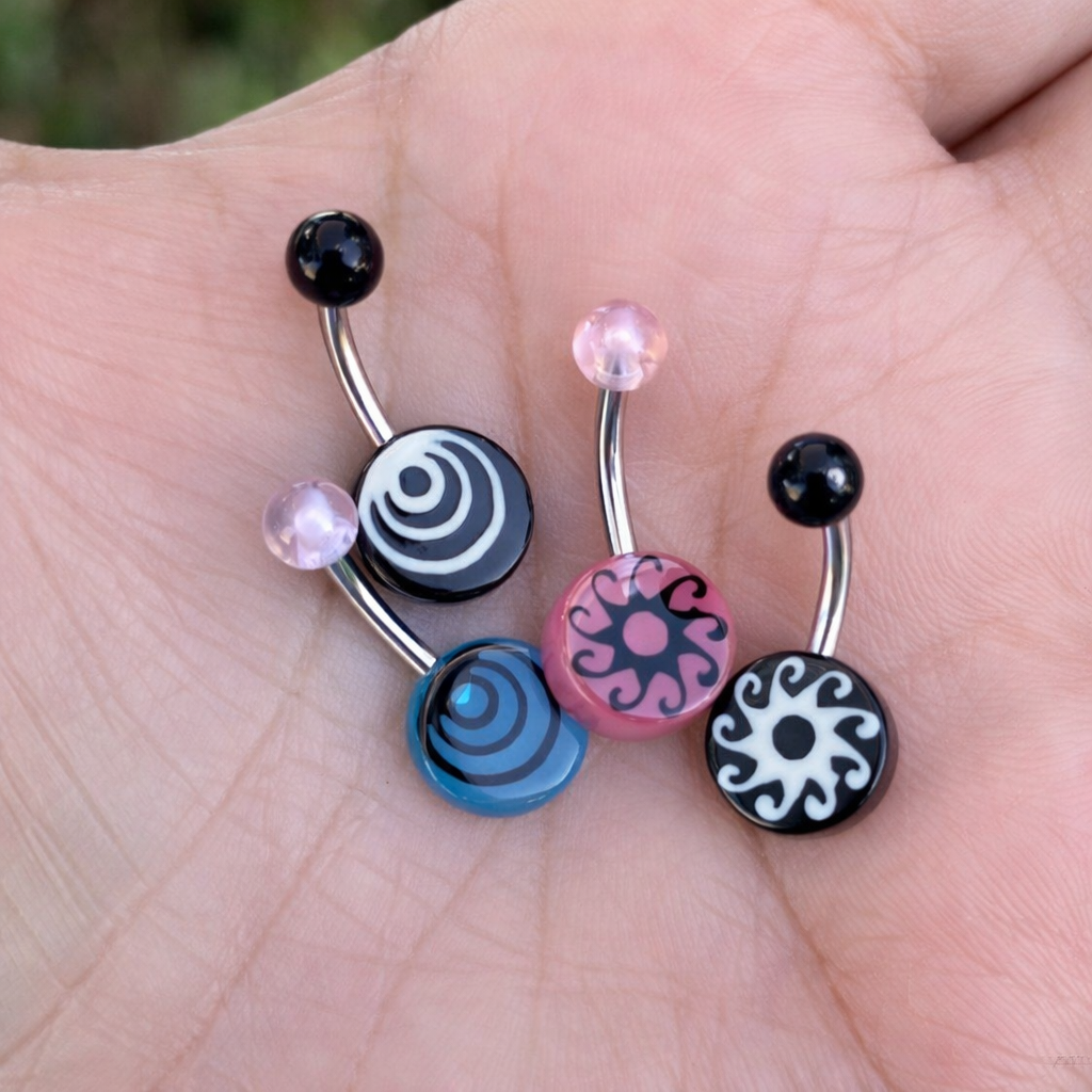Surgical Steel Spiral Sun & Bullseye Belly Rings 14 Gauge - 4 Pack - photo 2