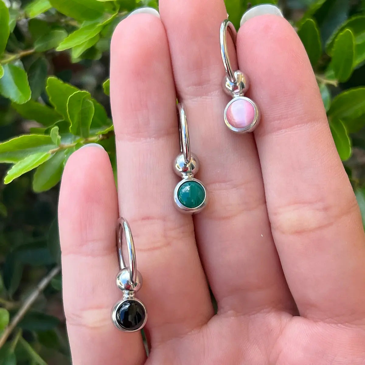 Surgical Steel & Titanium 14 Gauge Belly Ring with Semi Precious Stone - photo 6