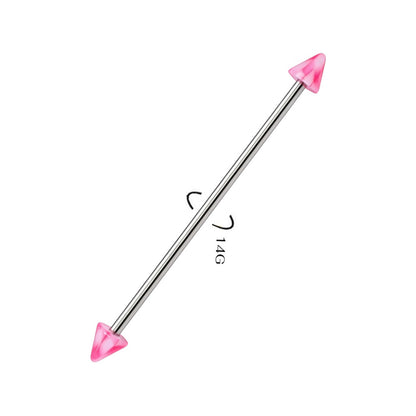 Surgical Steel 14 Gauge Industrial Barbell Pink Spike with Checker