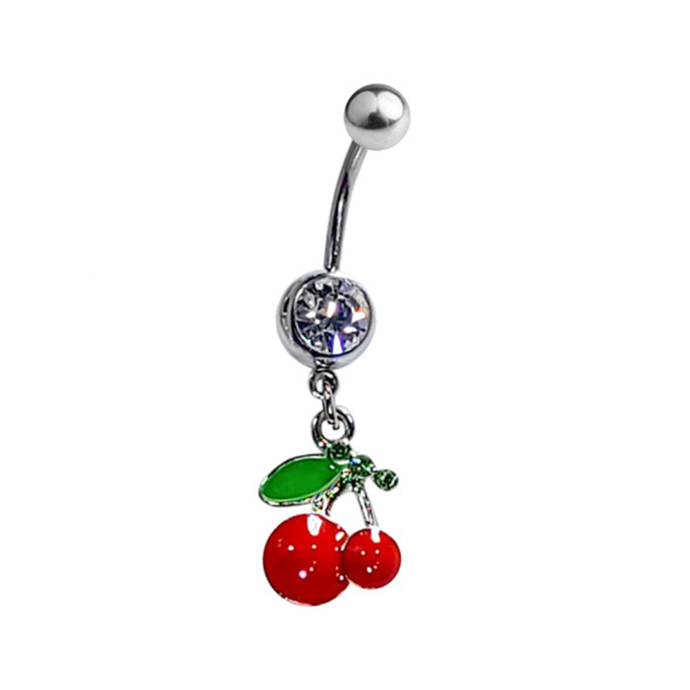 Surgical Steel 14 Gauge Dangle Cherry CZ Belly Button Ring