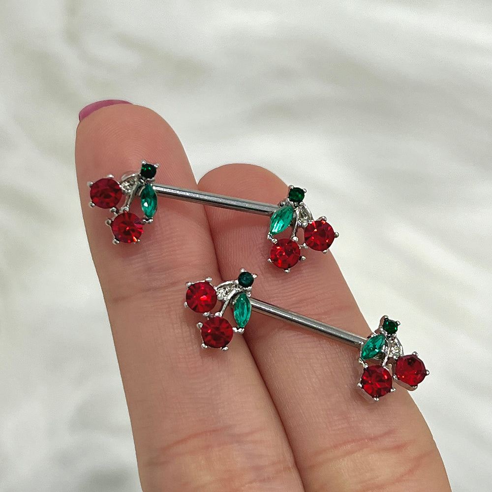 Surgical Steel Nipple Barbell 14G 14mm with Red CZ Cherry - Pair - photo 6