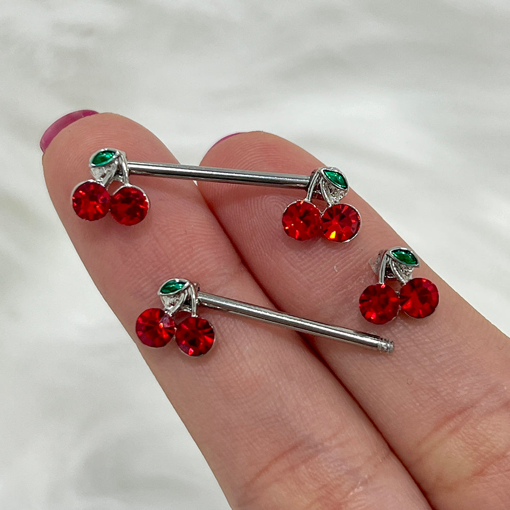Surgical Steel 14 Gauge Red CZ Cherry Nipple Barbell - Pair