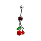 Surgical Steel 14 Gauge Dangle Cherry CZ Belly Button Ring