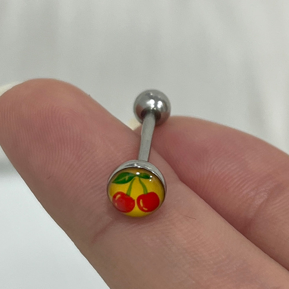 Surgical Steel 14 Gauge Tongue Barbell Ring with Cherry Logo - photo 4