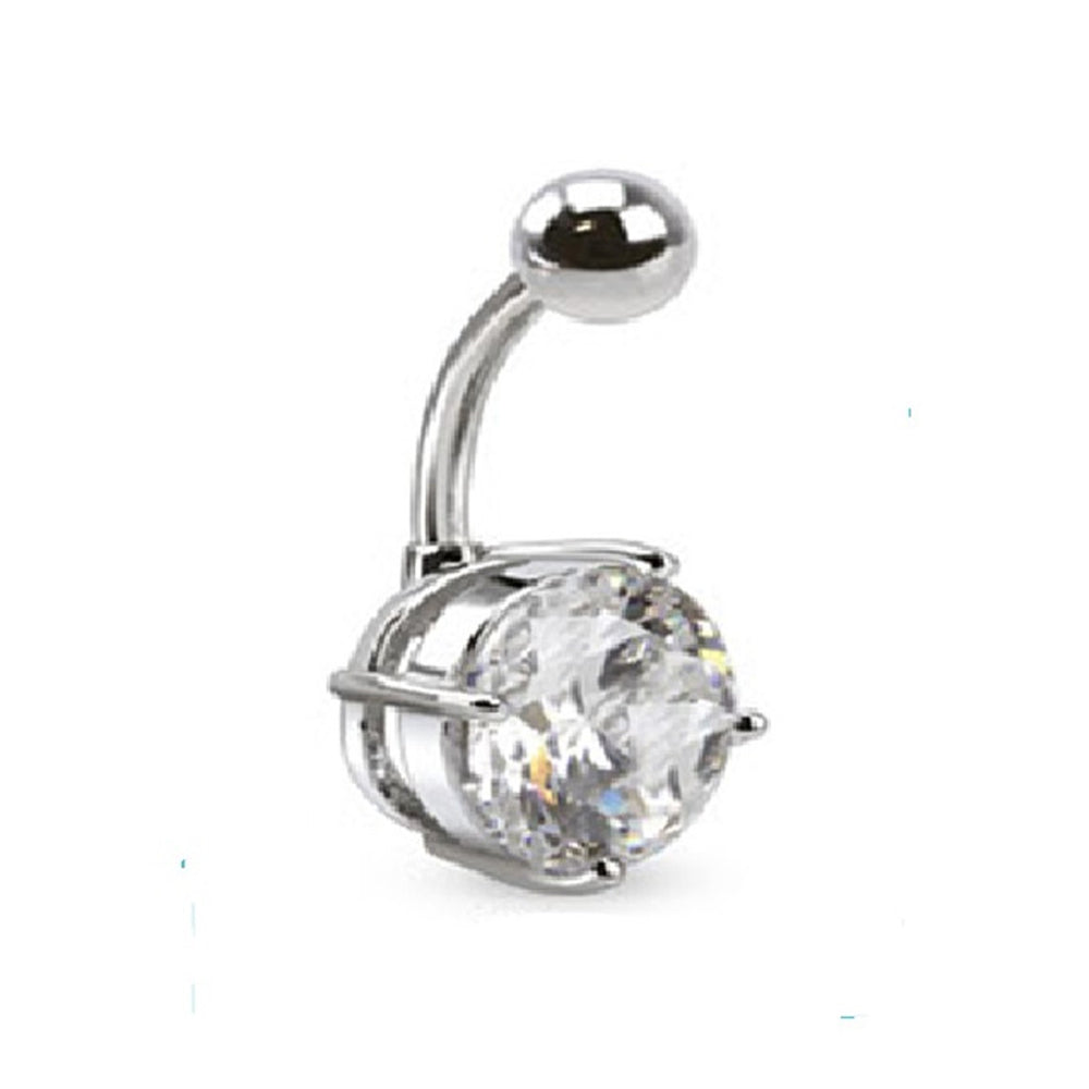 Surgical Steel 14 Gauge Belly Ring with 7mm Prong Set CZ - photo 2