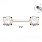 Surgical Steel 14 Gauge Crystal CZ Nipple Barbell - Pair