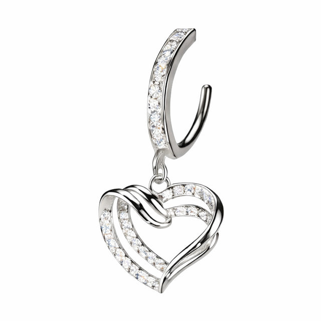 Surgical Steel 14 Gauge Hinged Belly Button Ring with Heart CZ Dangle - photo 2