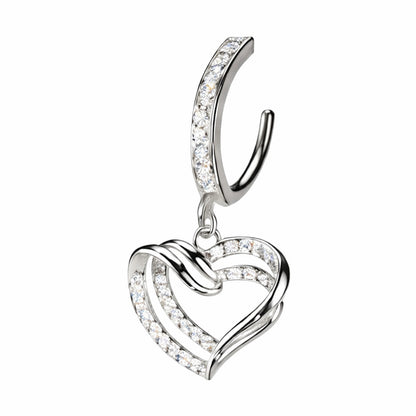 Surgical Steel 14 Gauge Hinged Belly Button Ring with Heart CZ Dangle - photo 2