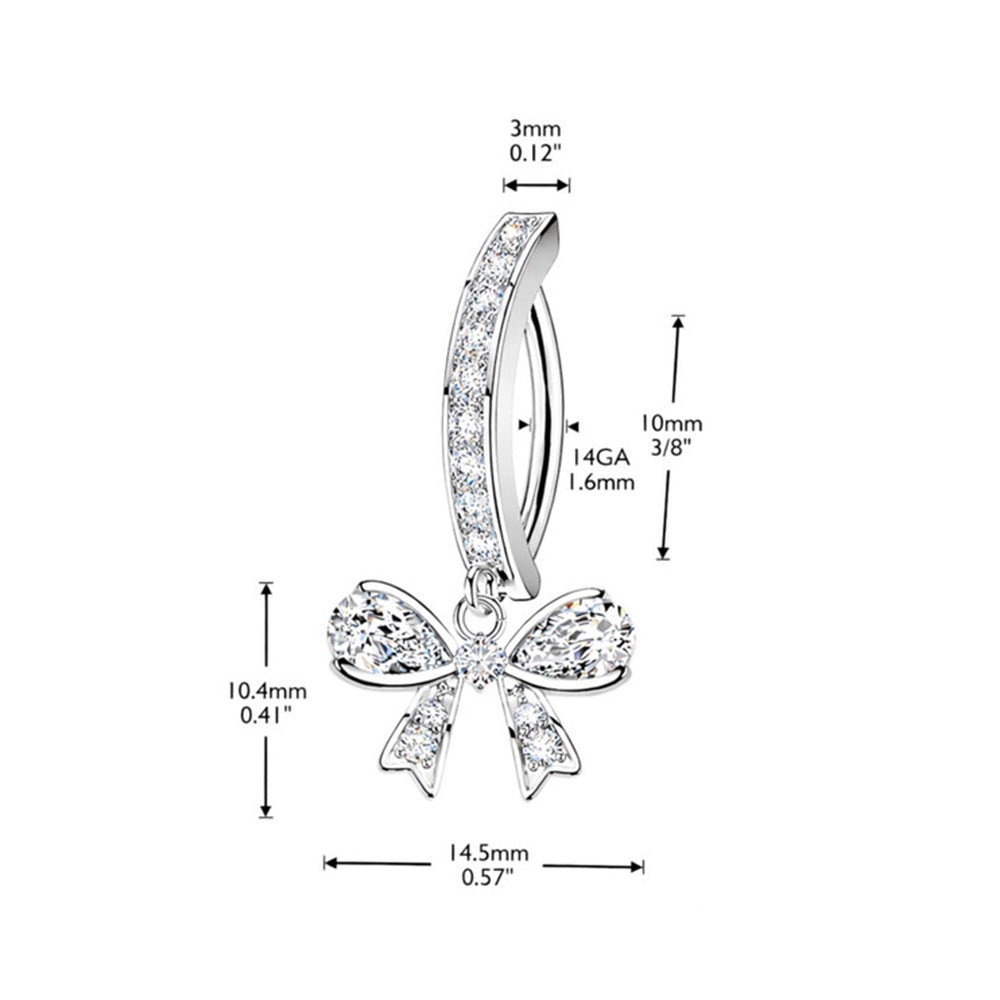 Surgical Steel 14 Gauge Hinged Belly Button Ring with CZ Dangle Ribbon