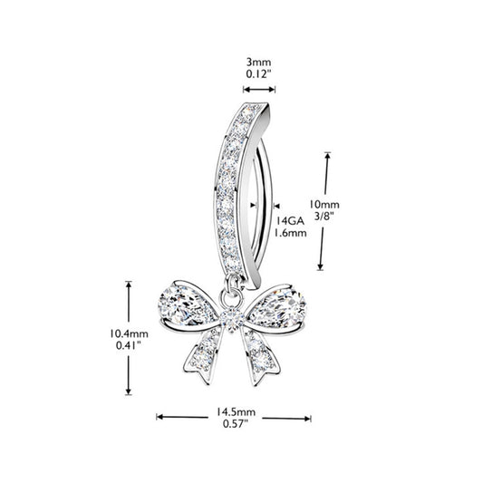 Surgical Steel 14 Gauge Hinged Belly Button Ring with CZ Dangle Ribbon