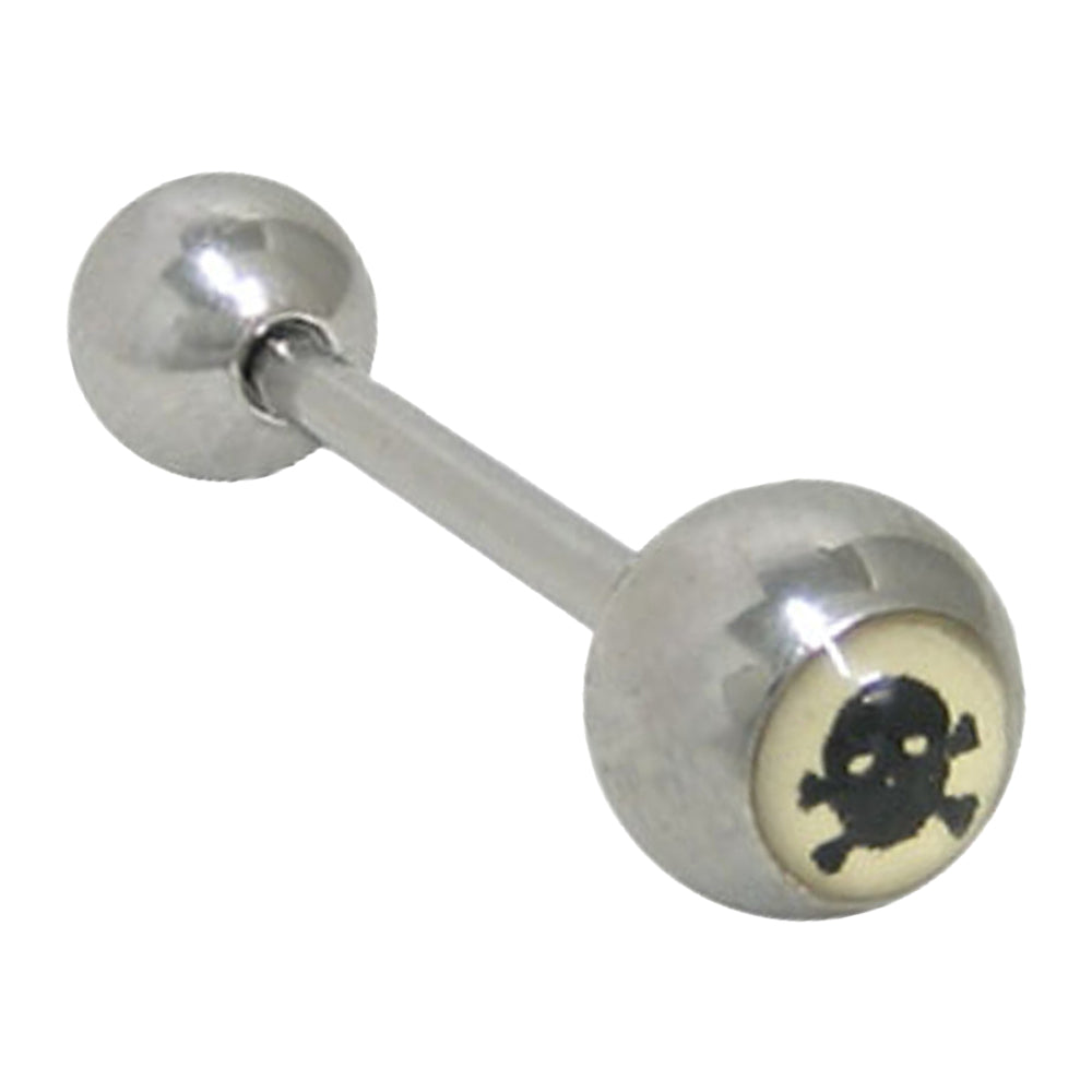 Surgical Steel 14 Gauge Tongue Barbell with Crossbones Skull Head