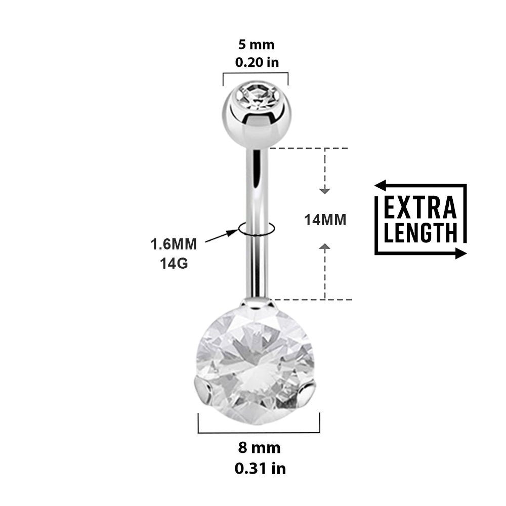 Surgical Steel 14 Gauge Crystal CZ Belly Button Ring