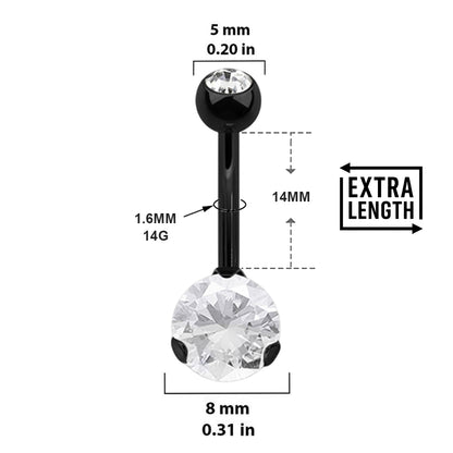Surgical Steel Belly Button Ring 14G 14mm with CZ & PVD Colors - photo 2