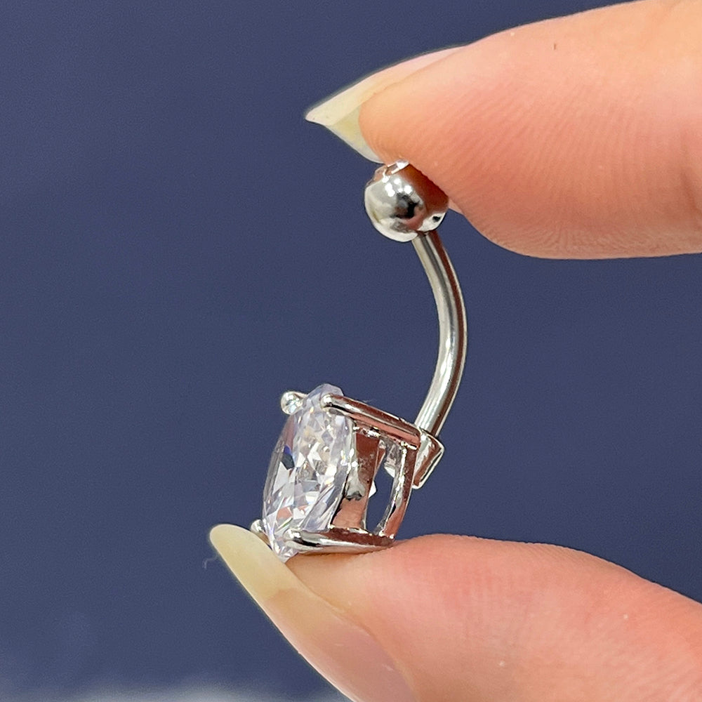 Surgical Steel 14 Gauge Curved Belly Ring with Prong CZ - photo 4