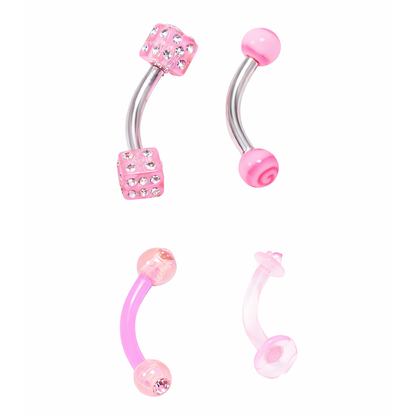 Surgical Steel 14 Gauge Curved Barbell and with CZ Ball - 4 Pack