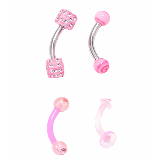 Surgical Steel 14 Gauge Curved Barbell and with CZ Ball - 4 Pack