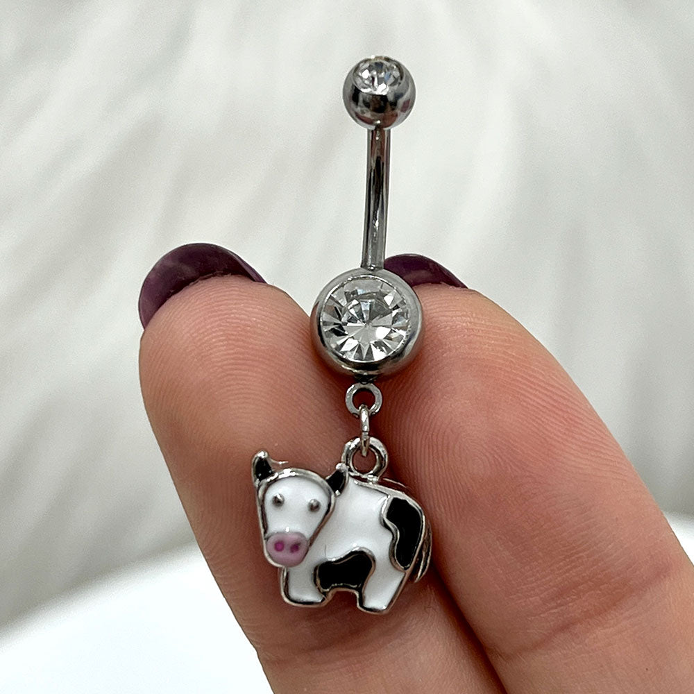 Surgical Steel Belly Ring 14G 10mm with Cute Cow Dangle - photo 5