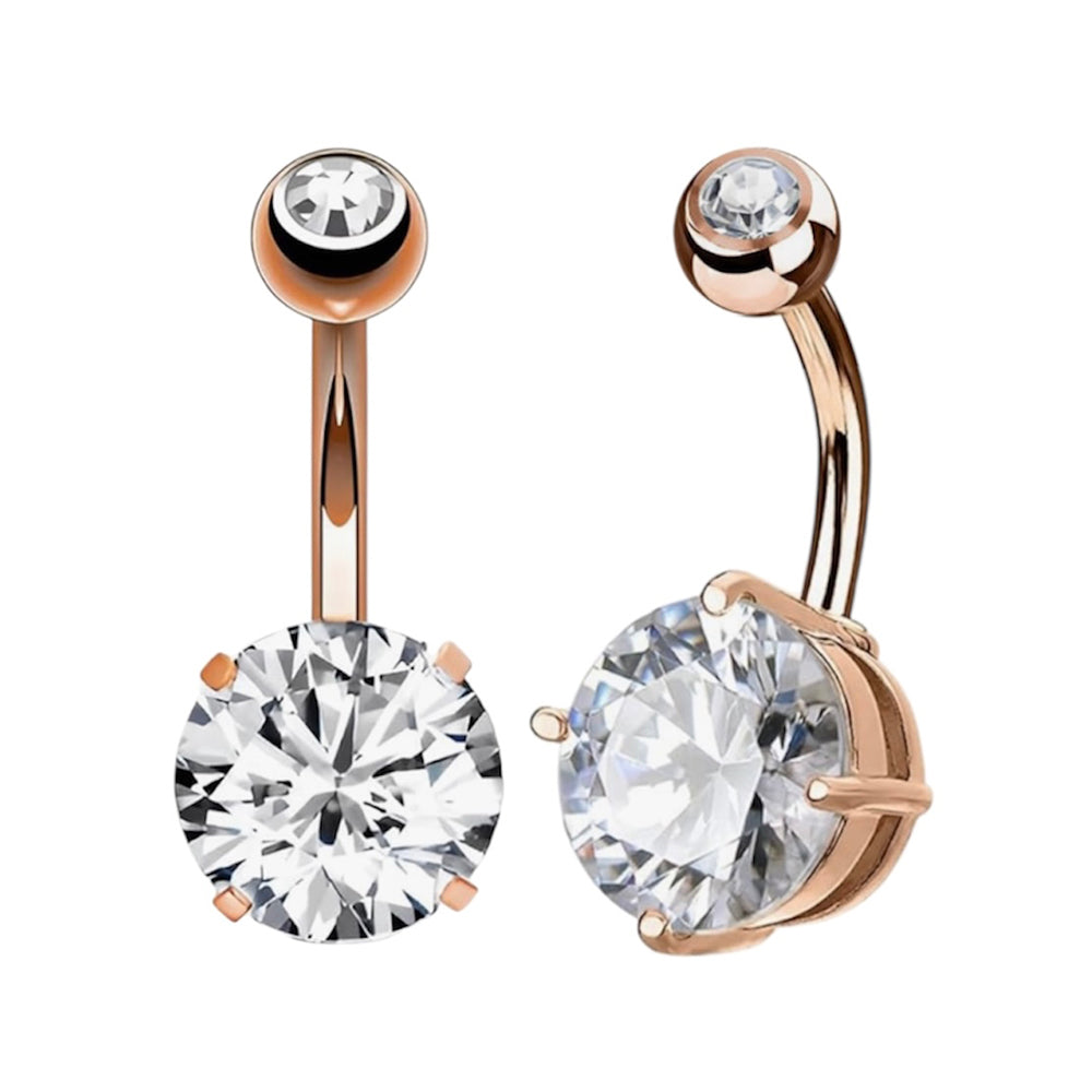 Rose Gold PVD Surgical Steel 14 Gauge Belly Ring with Large CZ - photo 3
