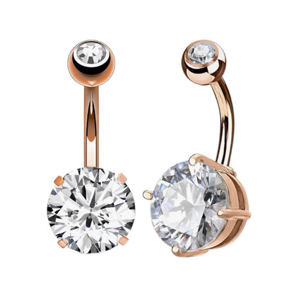 Rose Gold PVD Surgical Steel 14 Gauge Belly Ring with Large CZ - photo 3