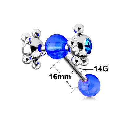 Surgical Steel 14 Gauge Tongue Barbell with Blue CZ Spinner Tickler - photo 2