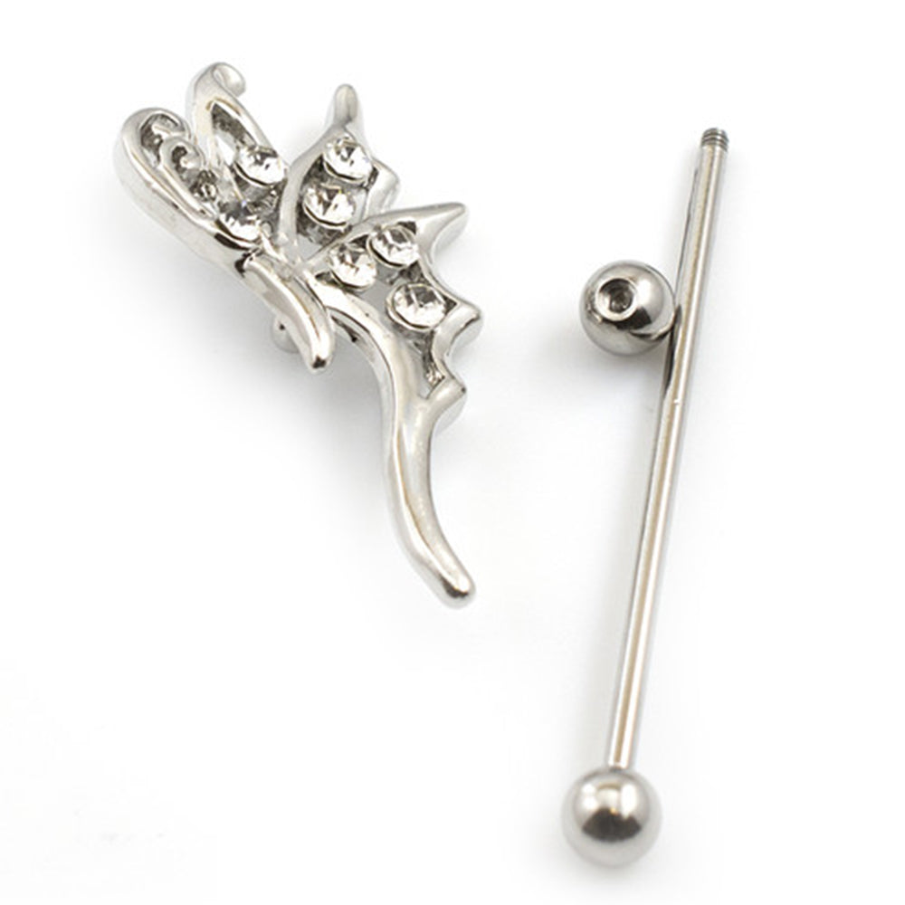 Surgical Steel 14 Gauge Industrial Barbell with CZ Butterfly - photo 3